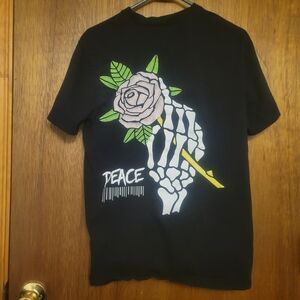 Members Only Black Tee with Skeleton and Rose Graphic